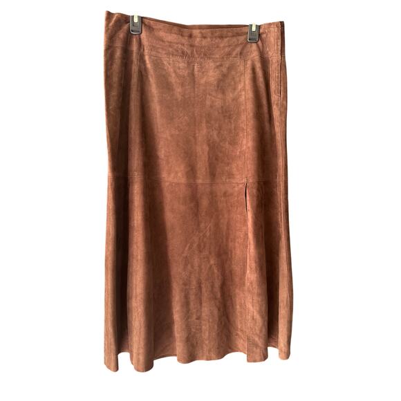 Vintage INC Genuine Suede Skirt | Sz 12 | Chocolate Brown Front Slit | 90s Y2K - Picture 1 of 6